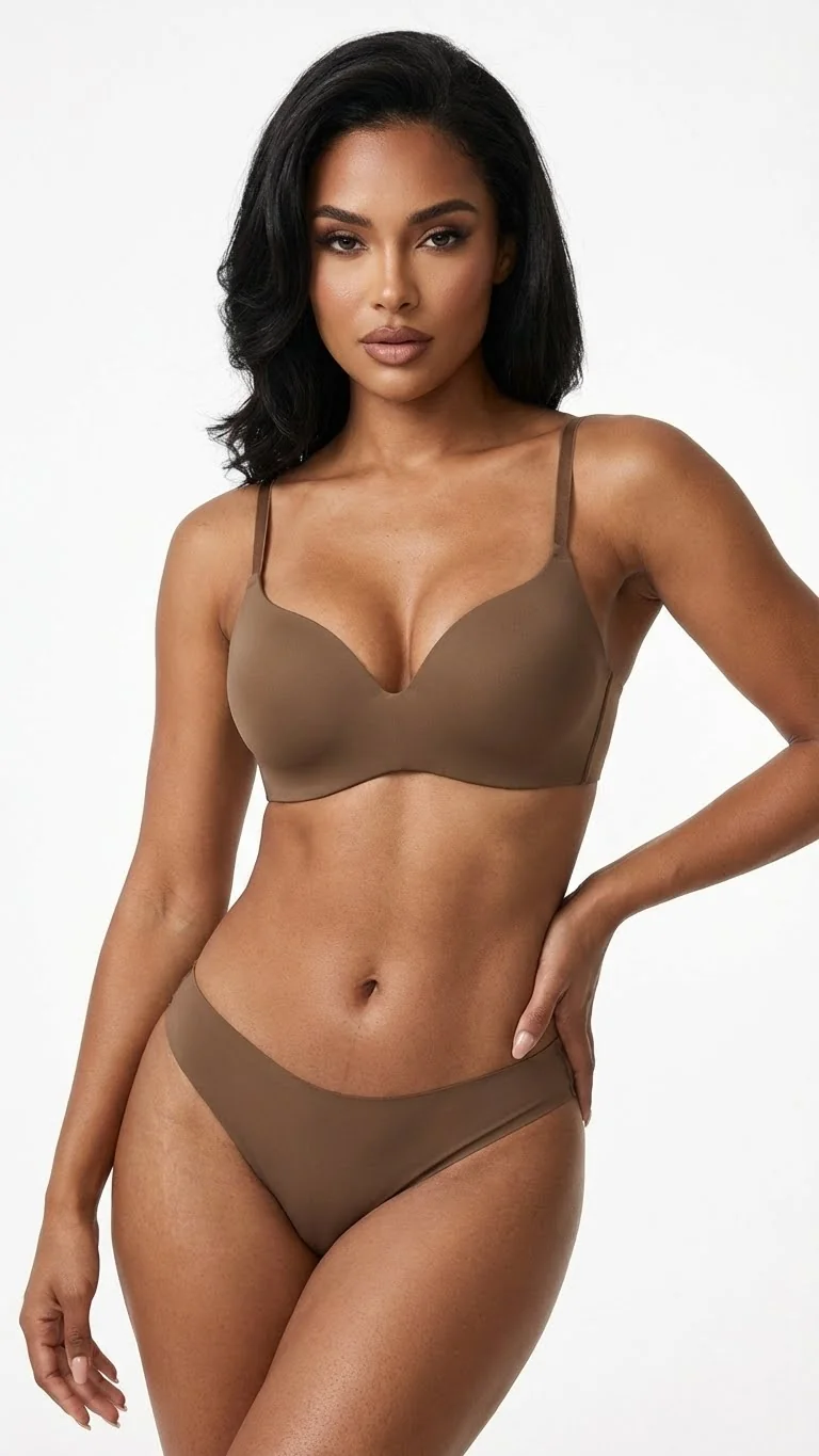 Yeni İnci Brawoow Kadın Lazer Kesim Sütyen İp Askılı Süngerli Vizon - Yan Görünüm